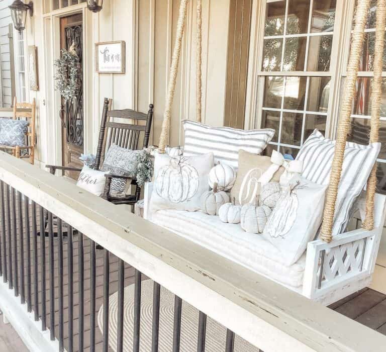 Metal Porch Spindles with Rustic White Handrail