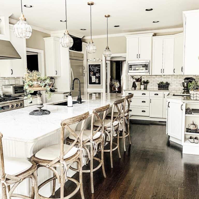 Mixed Material Wood Chairs in Farmhouse Kitchen