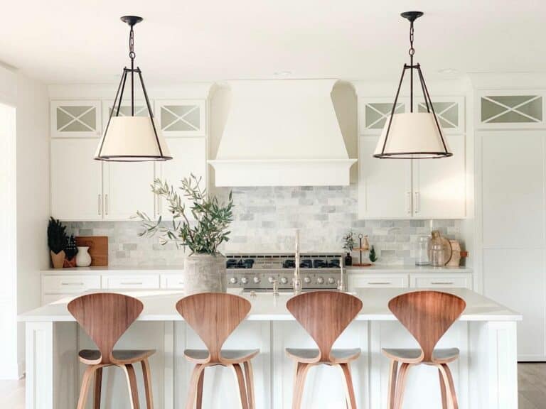 Modern Curvy Wood Chairs In White Kitchen