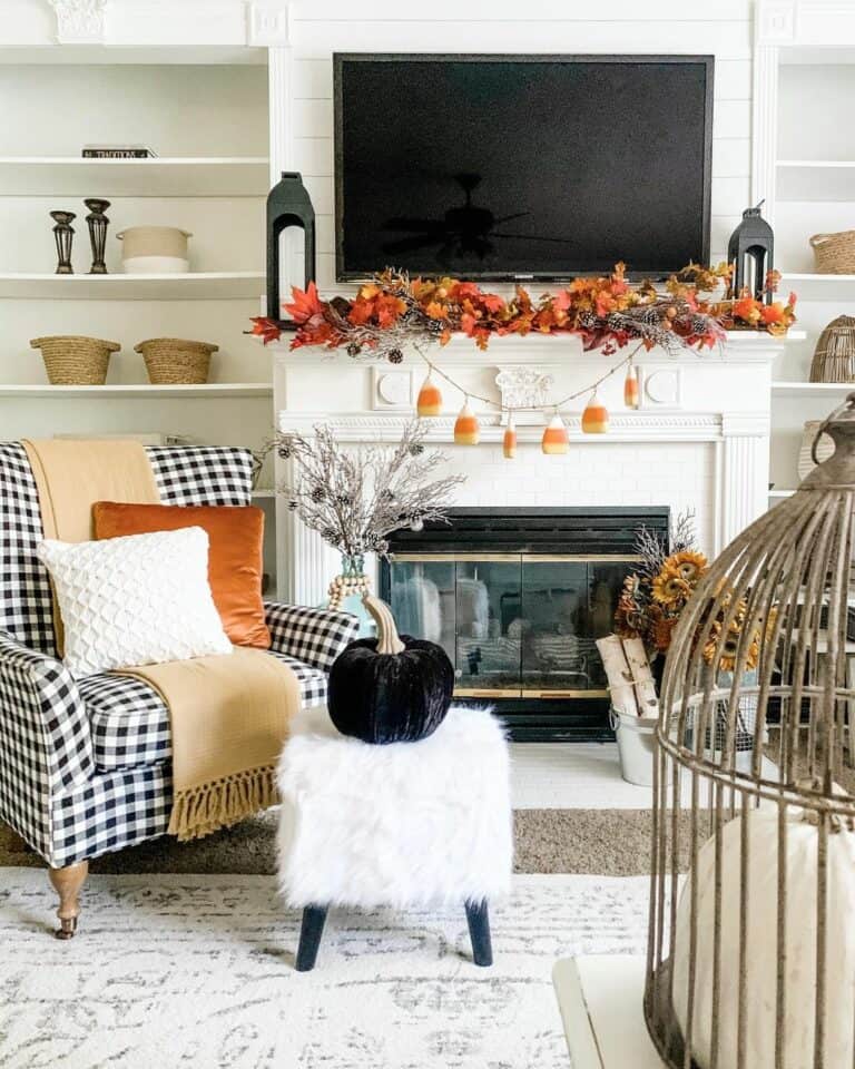 Modern Fall Living Room with Black Pumpkin