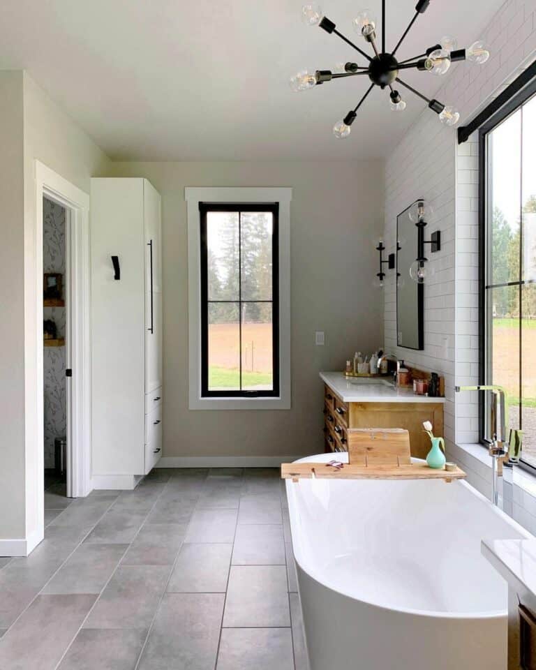 Modern Farmhouse Bathroom with Black and White