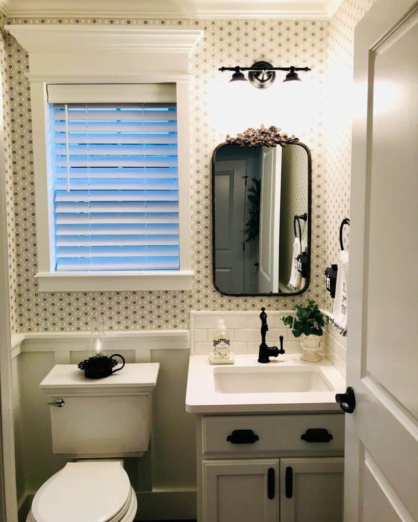 Modern Farmhouse Bathroom with Wallpaper