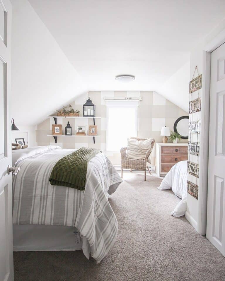 Modern Farmhouse Room with Buffalo Checkered Wallpaper