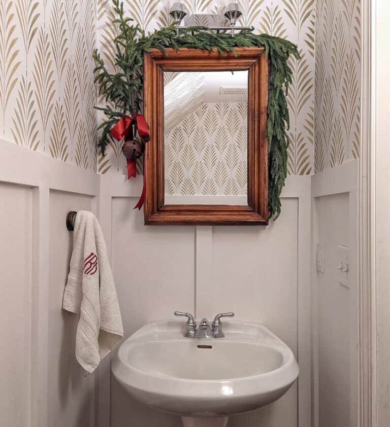 Modern Farmhouse Wallpaper Above White Wainscoting
