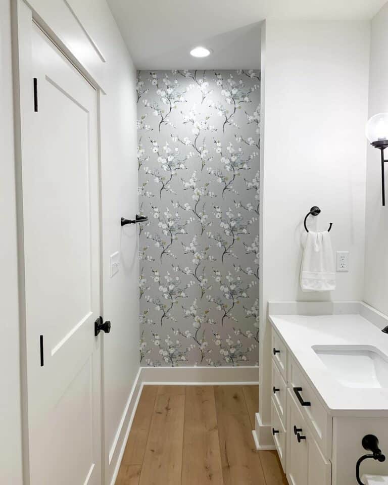 Modern Farmhouse Wallpaper for a Small Bathroom