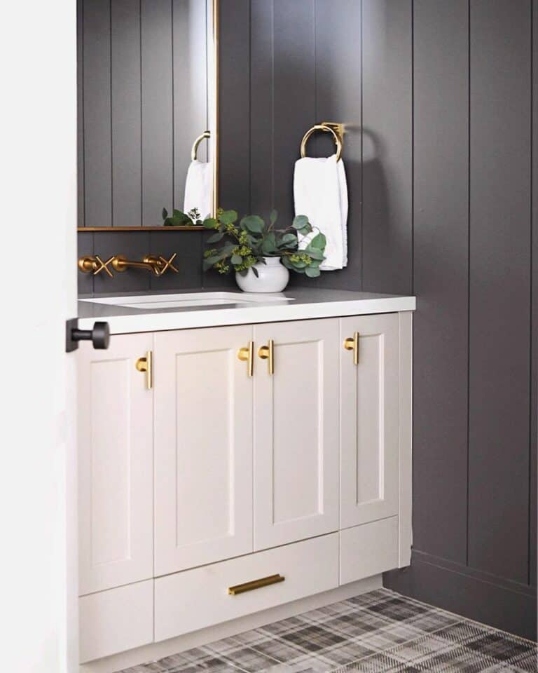 Modern Gray Vertical Shiplap Powder Room