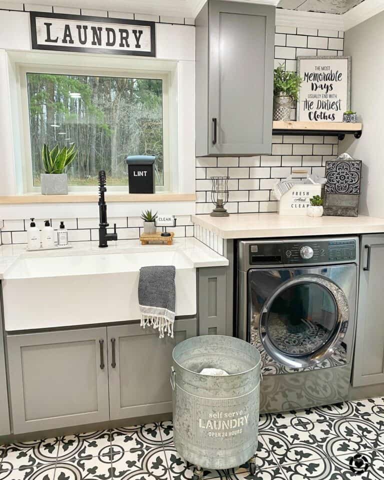 Modern Laundry Room Tile and a Decorative Floor