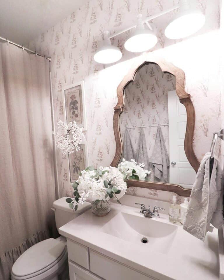 Modern Neutral Small Bathroom with Floral Décor
