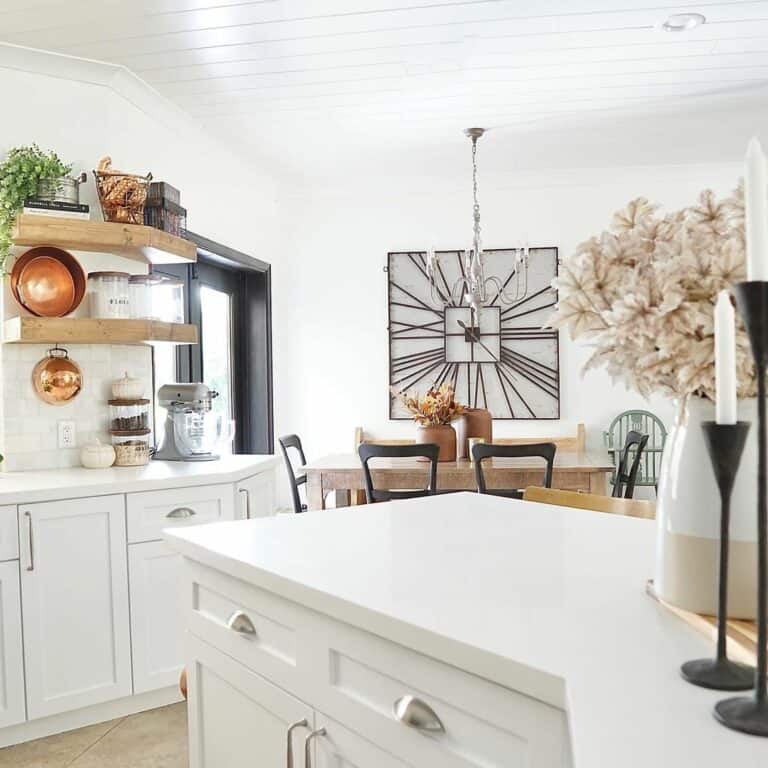 Modern Shiplap Ceiling Kitchen with an Angled Island