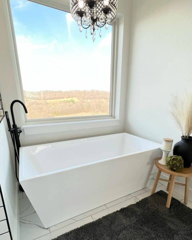 Modern Square Window with Rectangular Freestanding Bathtub