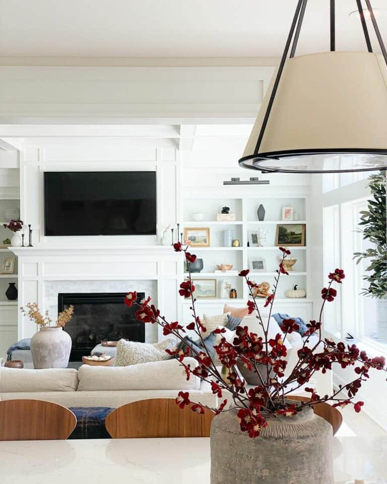 Modern White Fireplace Wall and Shelves