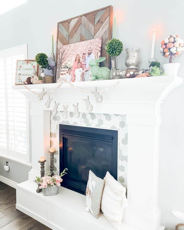 Modern White Fireplace with Hexagonal Tiling