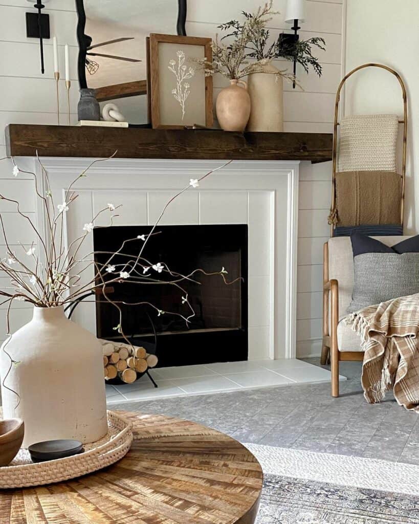 Modern White Tiled Fireplace