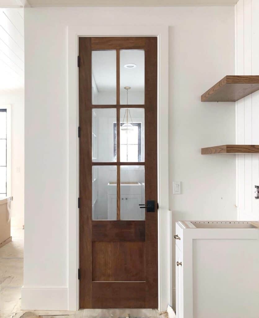 Narrow Wooden Pantry Door with Glass Inserts