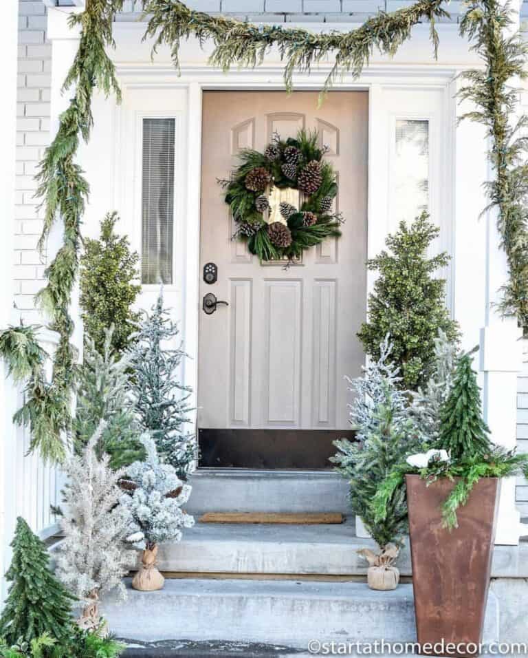 Natural Greenery for a Neutral Front Porch