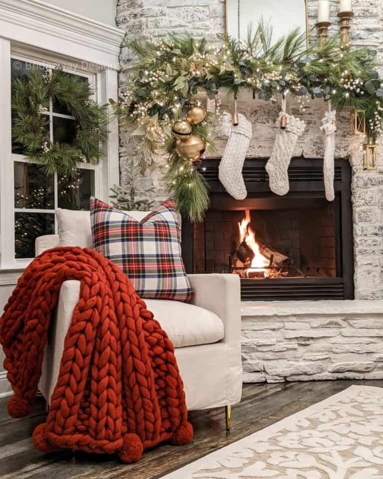Natural Stone Fireplace With Knitted Stocking