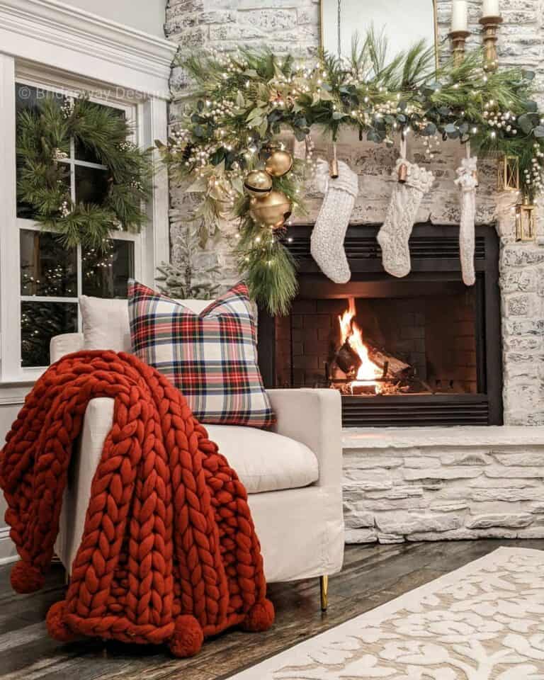 Natural Stone Fireplace With Knitted Stocking Soul & Lane