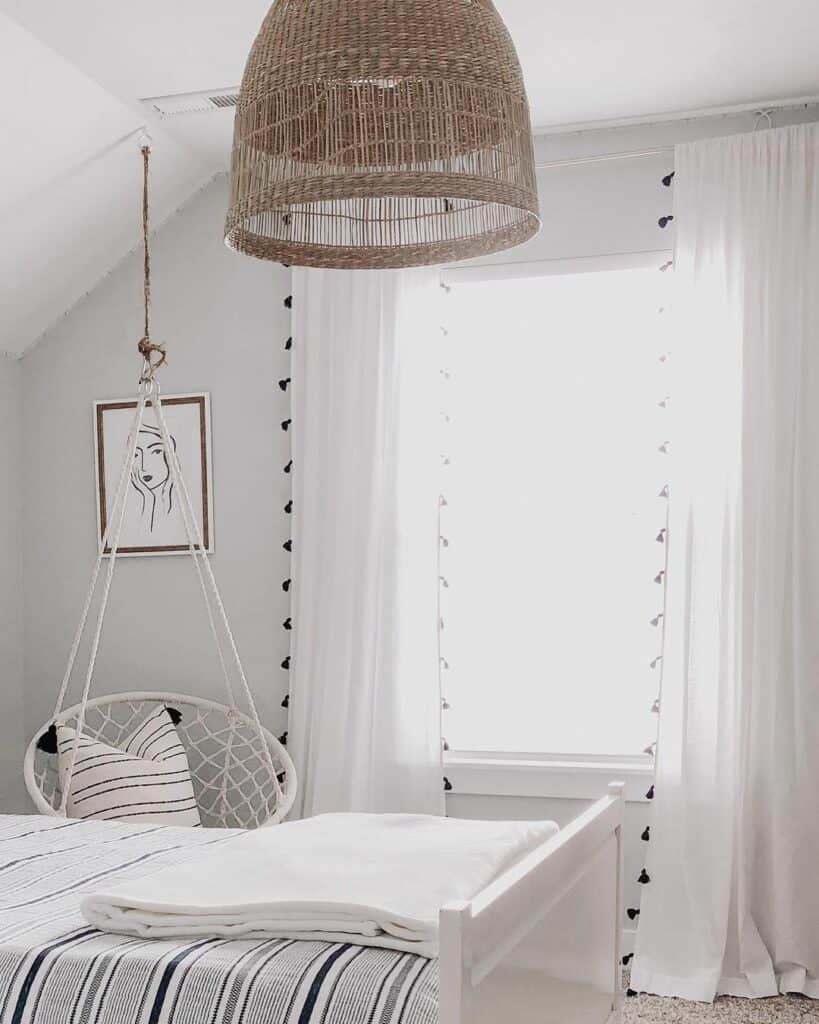 Neutral Child's Room with Rattan Pendant Light