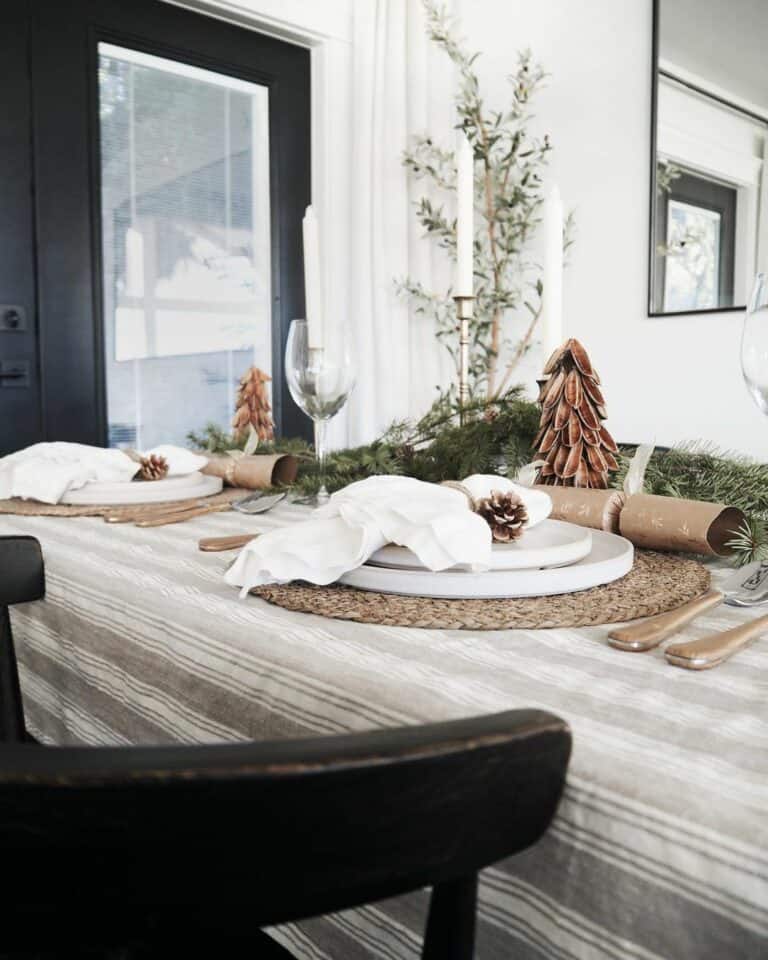 Neutral Décor with Beige Striped Tablecloth