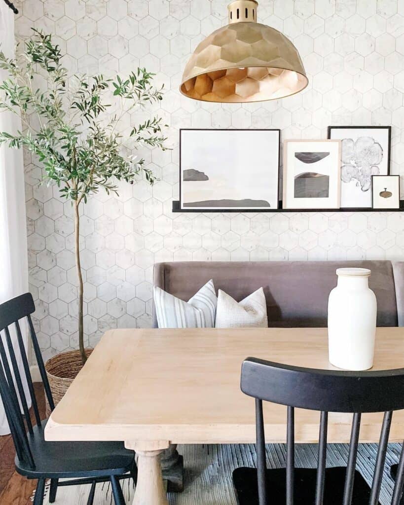 Neutral Geometric Modern Wallpaper In Dining Room