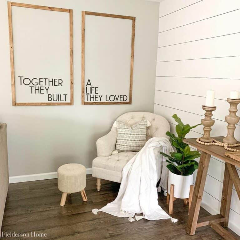 Neutral Living Room Corner with Farmhouse Signs