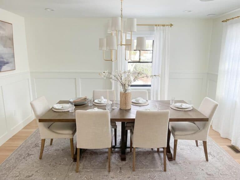Neutral White Dining Room with Wood Table