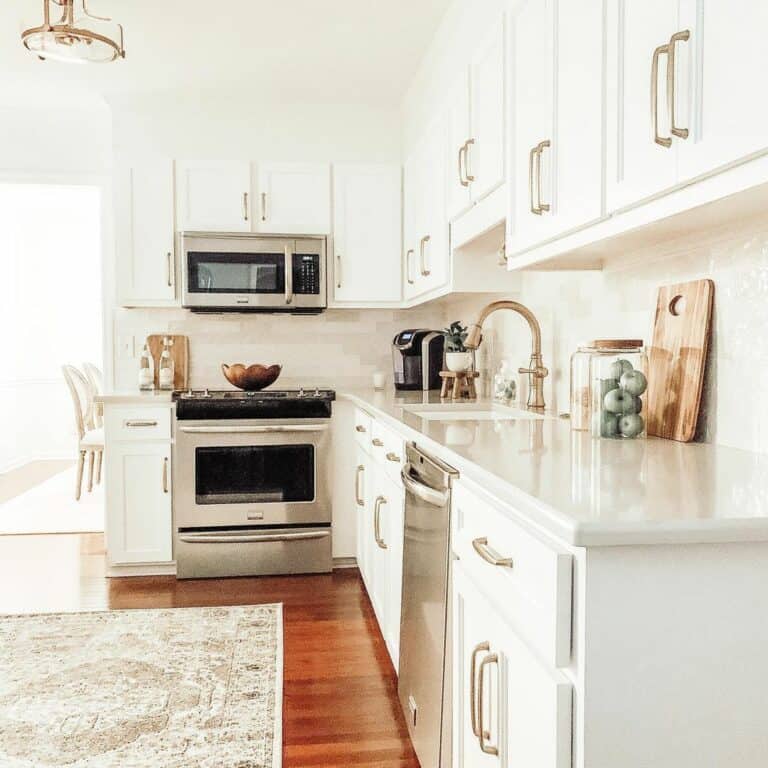 Nickel Pulls on White Cabinets