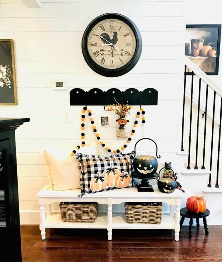 Orange and Black Pumpkin Themed Entryway