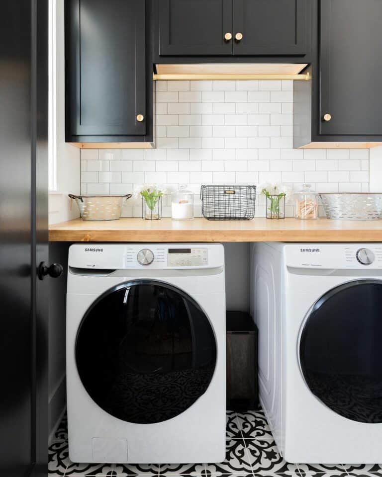 Ornate Black and White Tile Floor