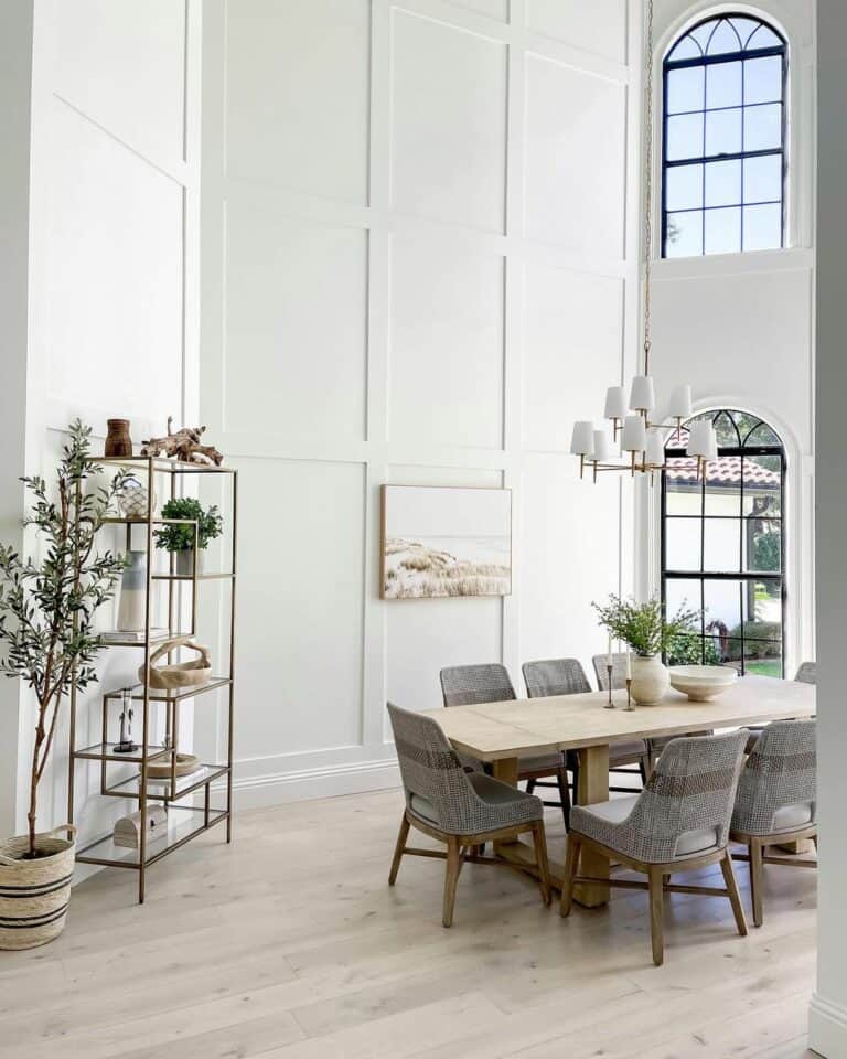Paneled Two-Story White Dining Room