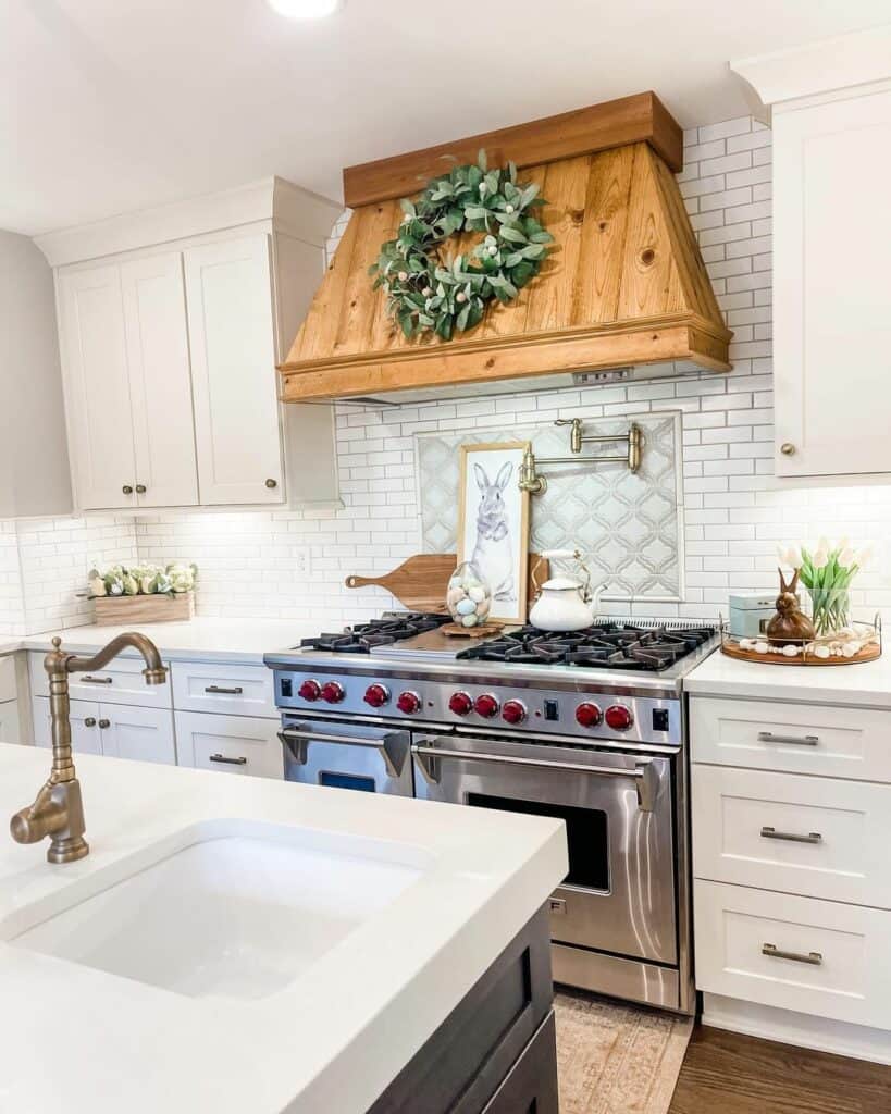 Picture-Frame Backsplash Below Wood Range Hood