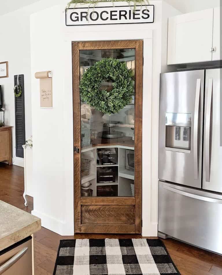 Picture Window Pantry Door with Hanging Wreath