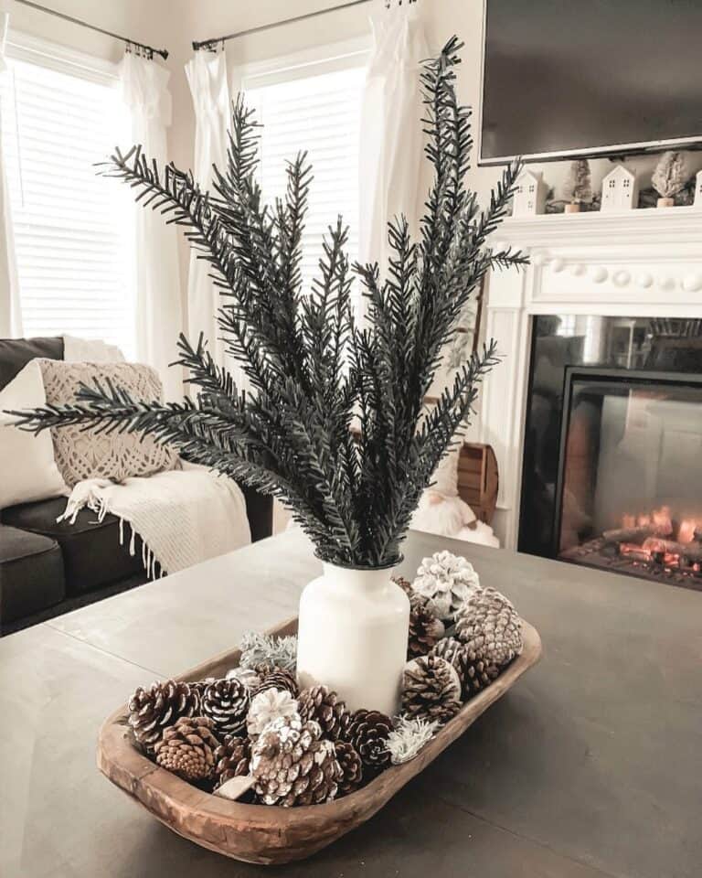 Pine Cone Centerpiece in Oblong Wood Tray
