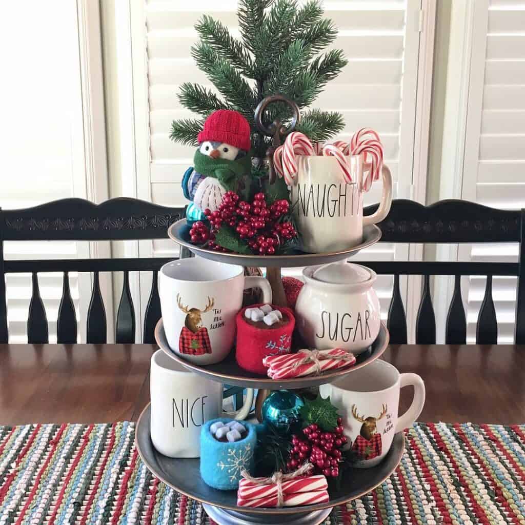 Pine and Peppermint Christmas Tiered Christmas Tray Centerpiece