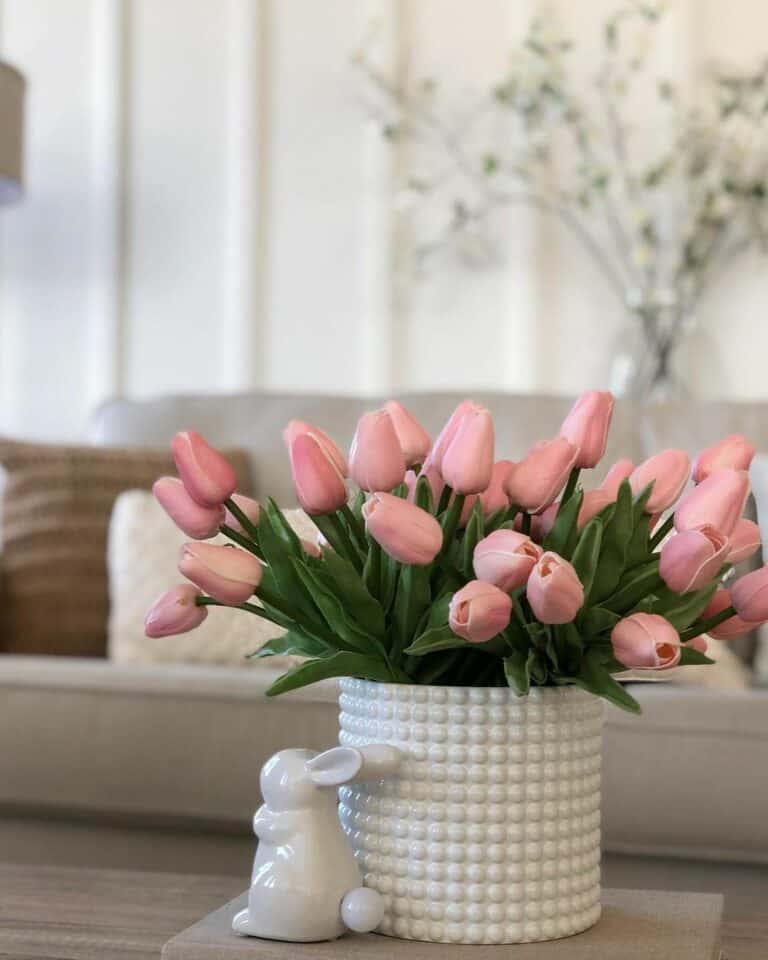Pink Floral Centerpiece in White Vase