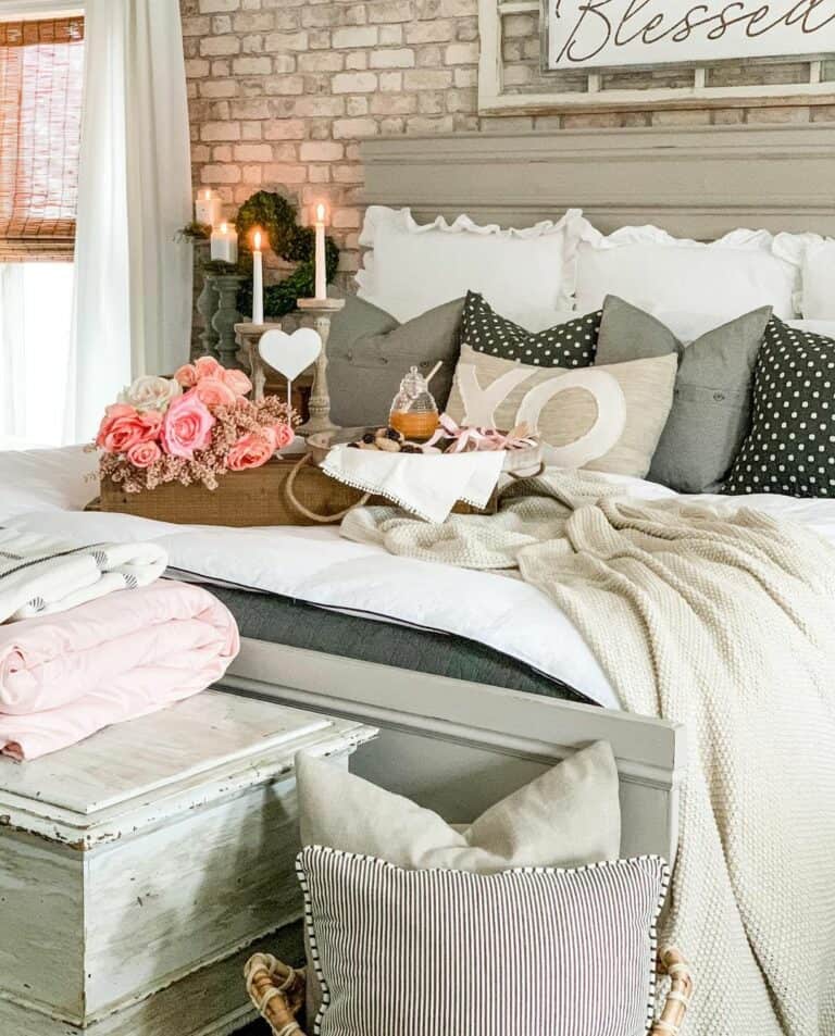 Pink Flowers and Grey Pillows