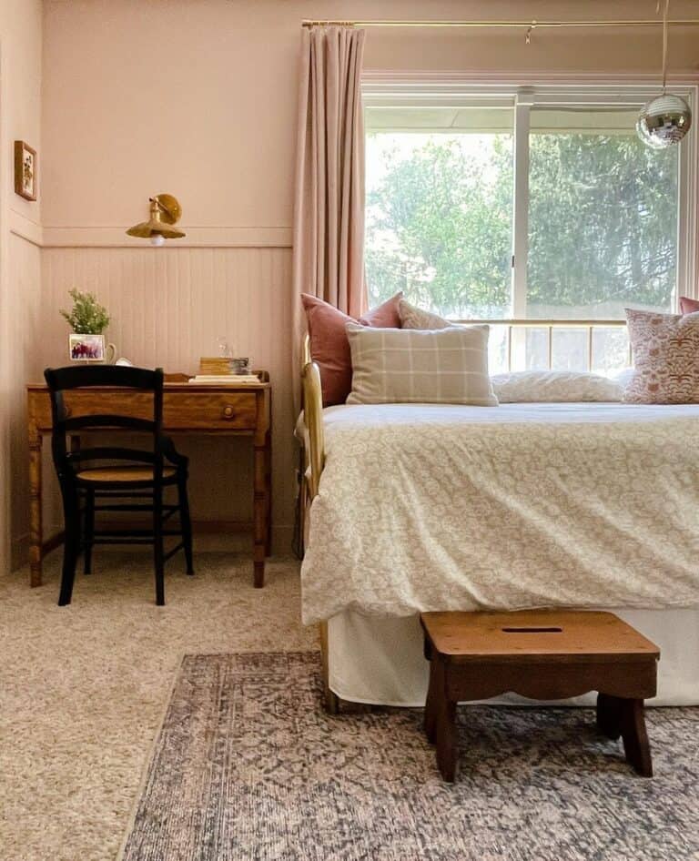 Pink Wall with Pink Beadboard Wainscoting