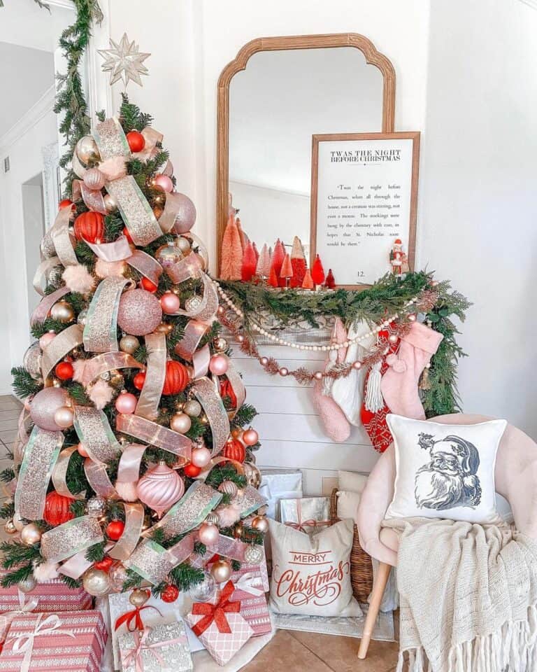 Pink and Red Farmhouse Christmas Tree Decorations
