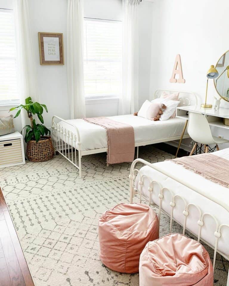 Pink and White Twin Girls' Bedroom