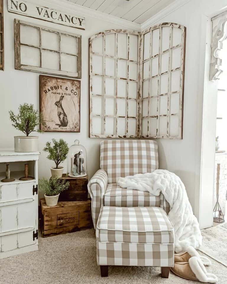 Plaid Armchair with Matching Ottoman