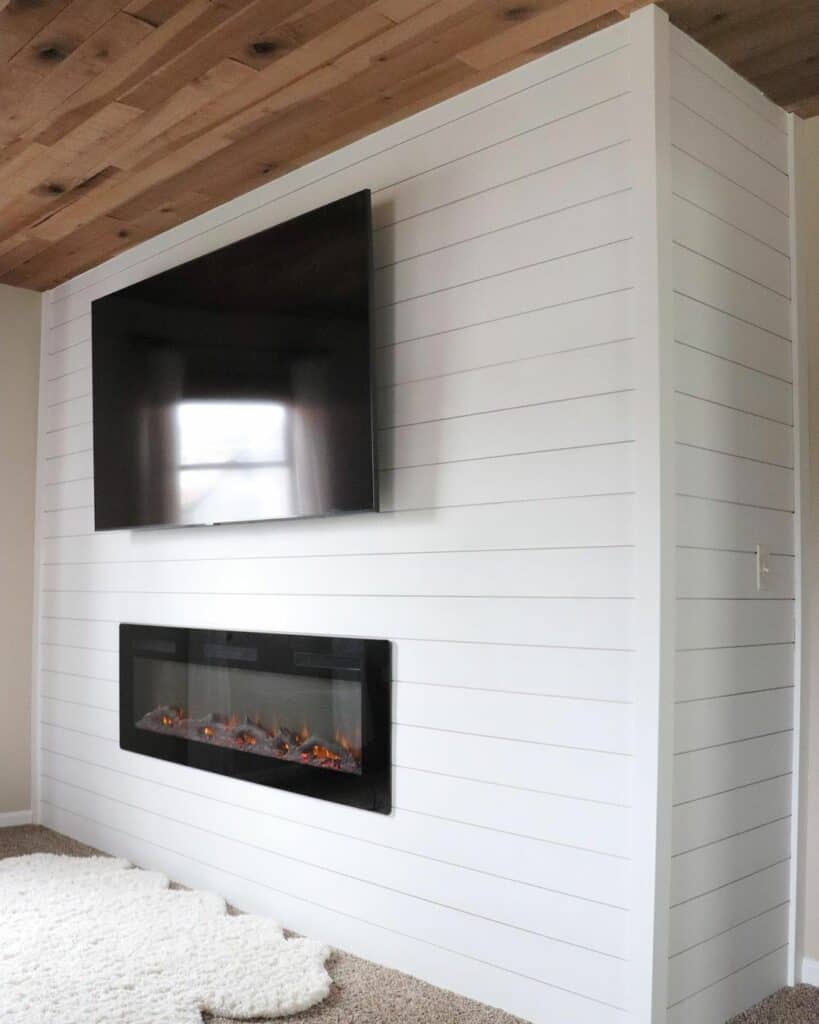 Planked Ceiling and Shiplap Fireplace