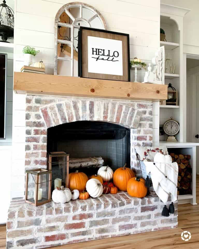 Platformed Brick Fireplace in Living Room