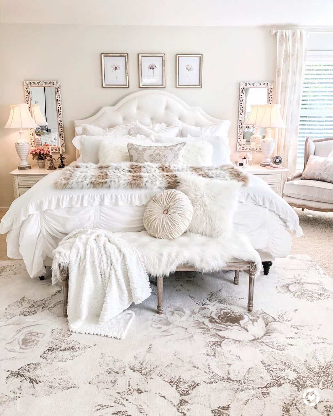 Plush Bedroom with Embellished Rectangular Mirrors - Soul & Lane