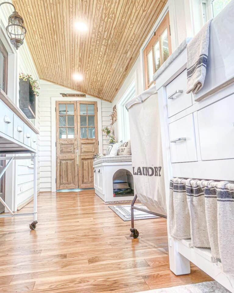 Porch Laundry Room with White Shiplap