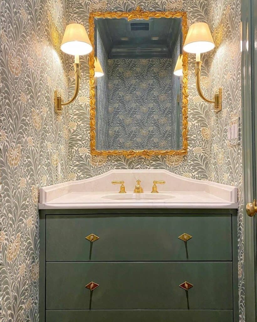 Powder Room with Green Vanity