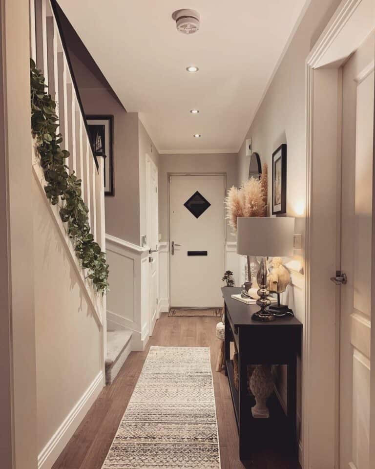 Recessed Lights in Entry Hallway with Runner Rug