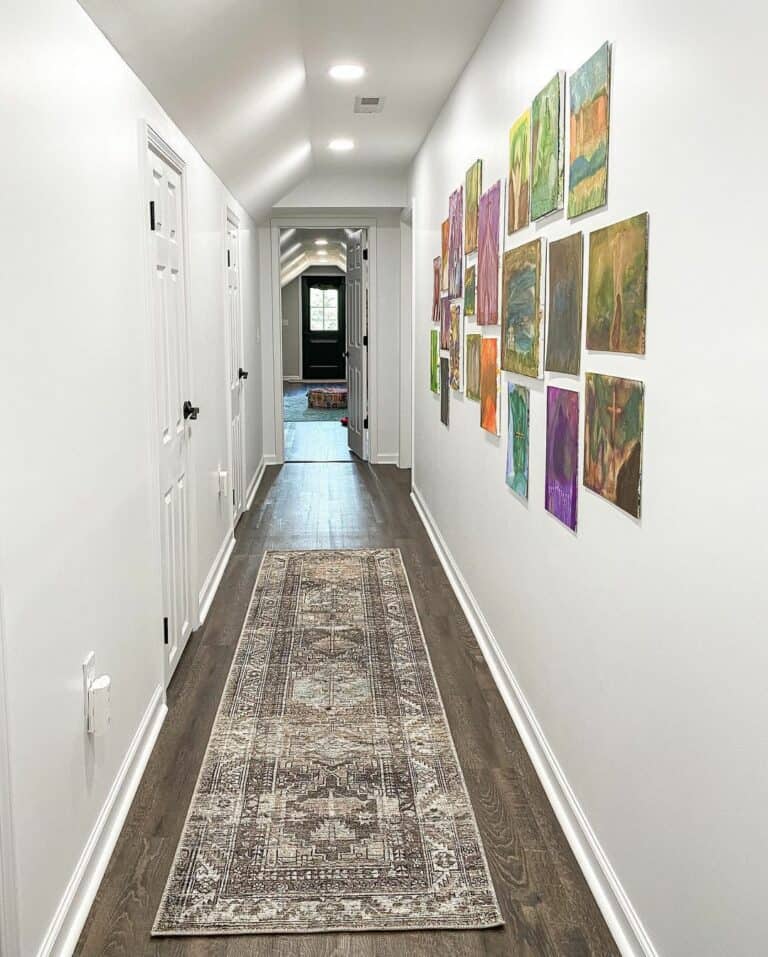 Recessed Lights in Hallway with Eclectic Gallery Wall