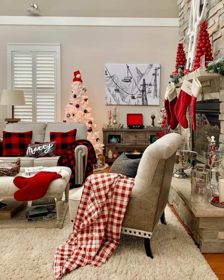 Red Buffalo Check Décor and a White Tree