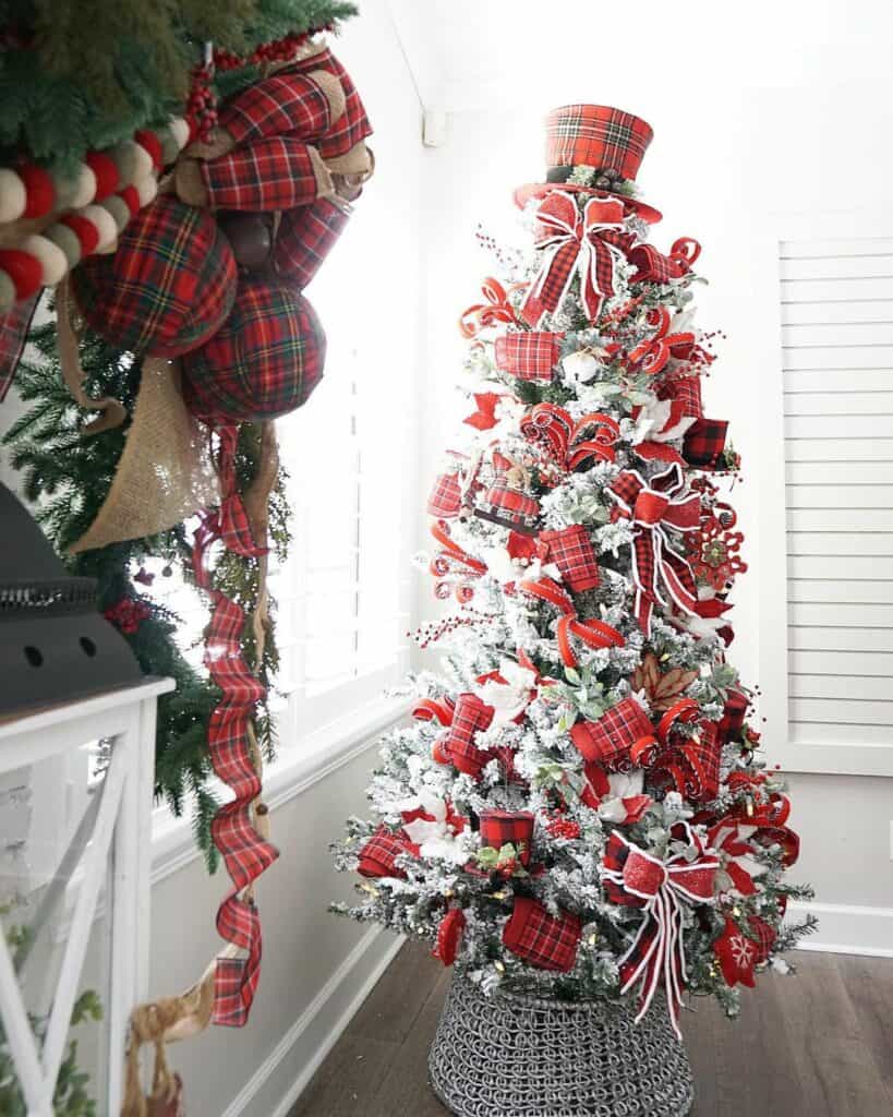 Red and Green Plaid Top Hat Tree Topper