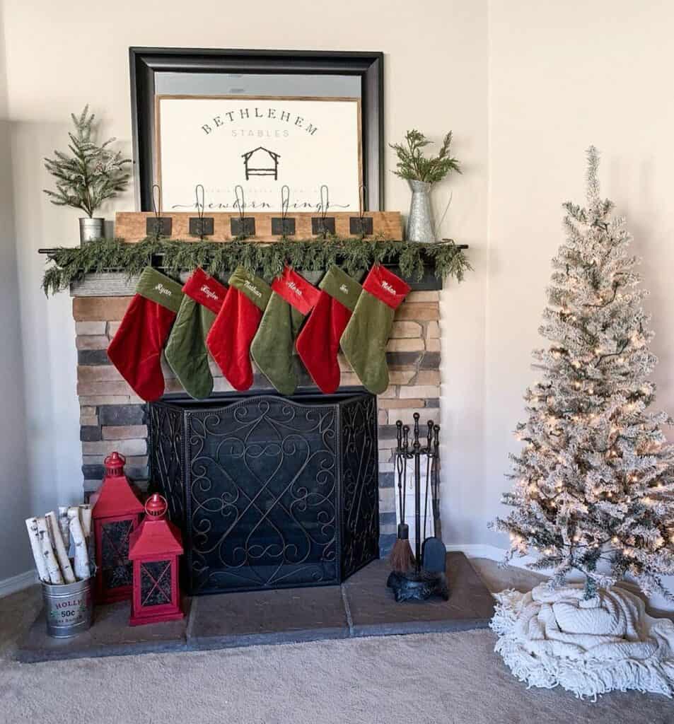 Red and Green Stockings on Mantel
